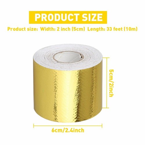 2" 33FT Gold Intake Heat Reflective Tape Wrap Self Adhesive High Temperature - Picture 3 of 13