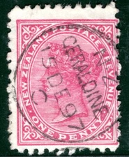 NEW ZEALAND QV Stamp 1d *GERALDINE* 1897 CDS Used XBLUE131