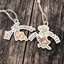 Ornament - His Mermaid - Her Pirate - Set Raw Wood 2x4in
