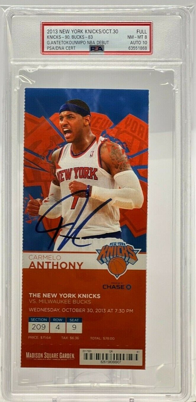 2013 Bucks 10/30 Giannis Antetokounmpo NBA DEBUT ROOKIE Stub Ticket AUTO PSA 10