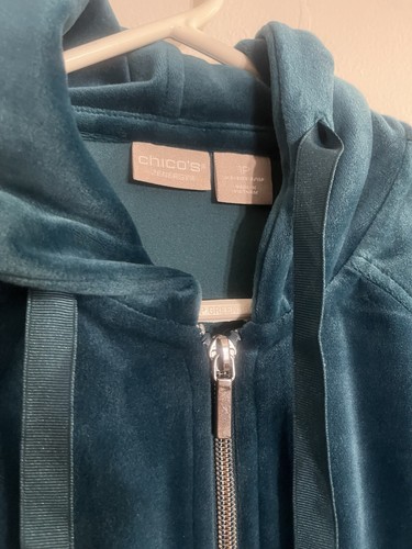 Chico’s Zenergy Tracksuit Velvet Green Hooded Jacket Sz 1P, Pants Sz 0P - Picture 3 of 18