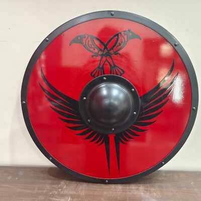 24'' Medieval Warrior Wooden Viking Round Shield Hallowen Gift Home Decor Shield
