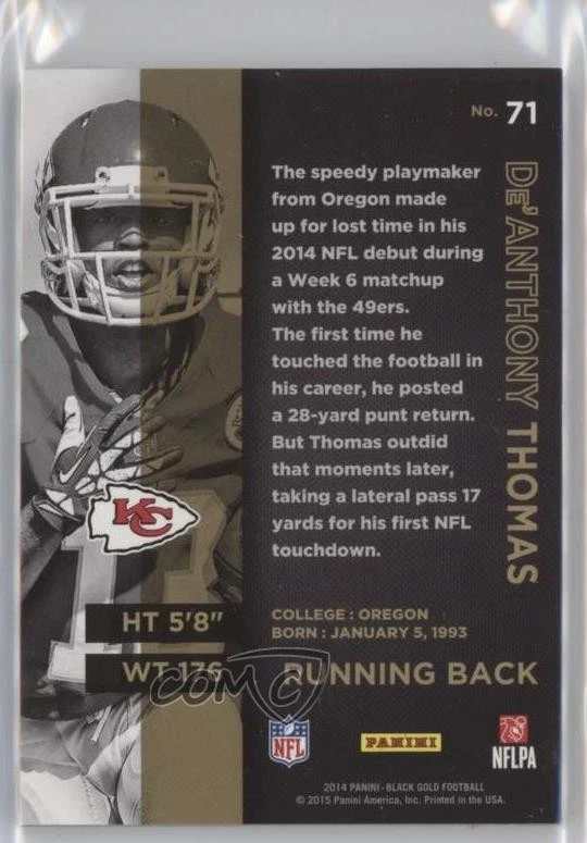 2014 Panini Black Gold Gold /99 De'Anthony Thomas #71 Rookie RC - Image 2 of 2