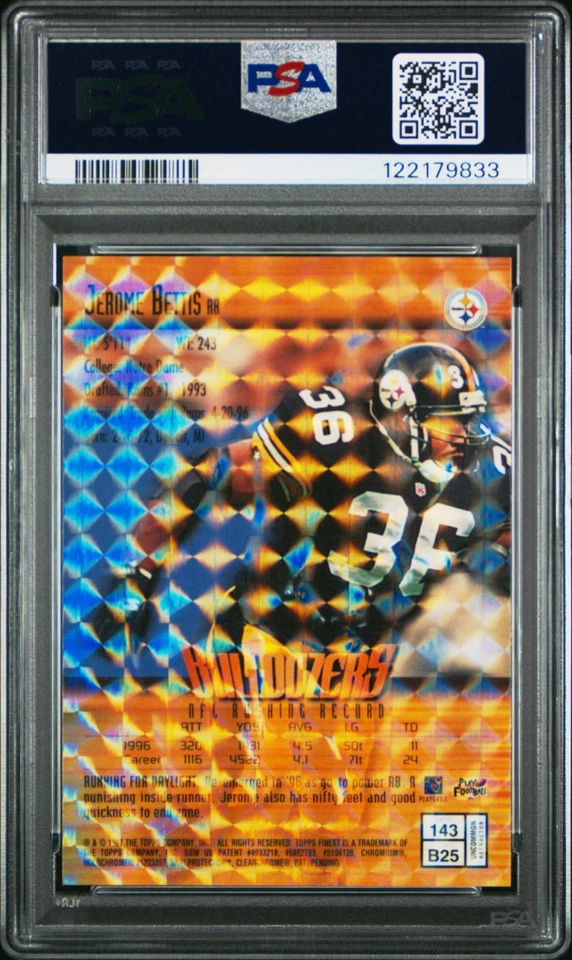1997 Finest Jerome Bettis Embossed Refractor 143 PSA 8 VERY LOW POP RARE SHARP - Image 2 of 2