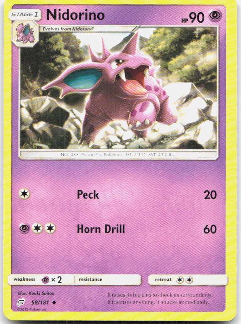 Nidorino 58/181 Uncommon Team Up Pokemon Lightly Played