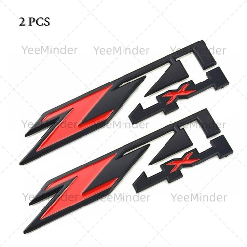 2 PCS* for GMC Chevy Silverado Sierra Tahoe Z71 4x4 Emblem Badges, Black & Red - Picture 2 of 5
