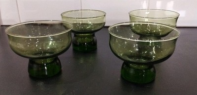 4x Vintage 70er Jahre Anchor Hocking USA grün Glas Fußschalen / Coups 250ml