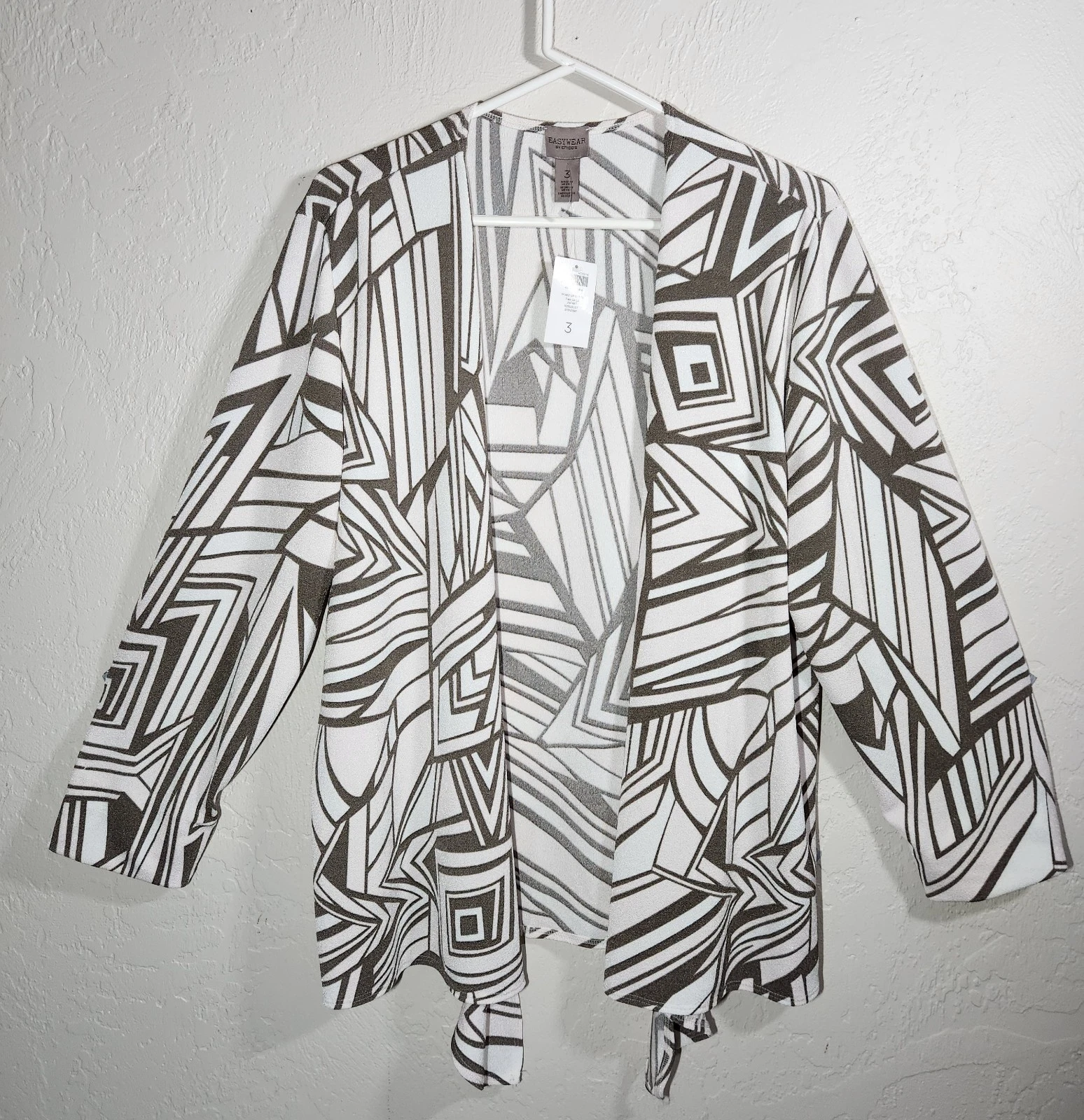 NWT Easywear By Chico’s Size 3 Open Front Black And White Cardigan