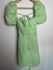Zara Green Gingham Puff Sleeve Open Back Mini Dress Size M BNWT Summer Holiday