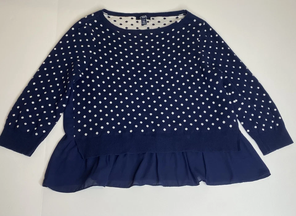 Suéter Top Chaps Para Mujer Capa Simulada L L L L Azul y Blanco Preppy Foto 3 de 4