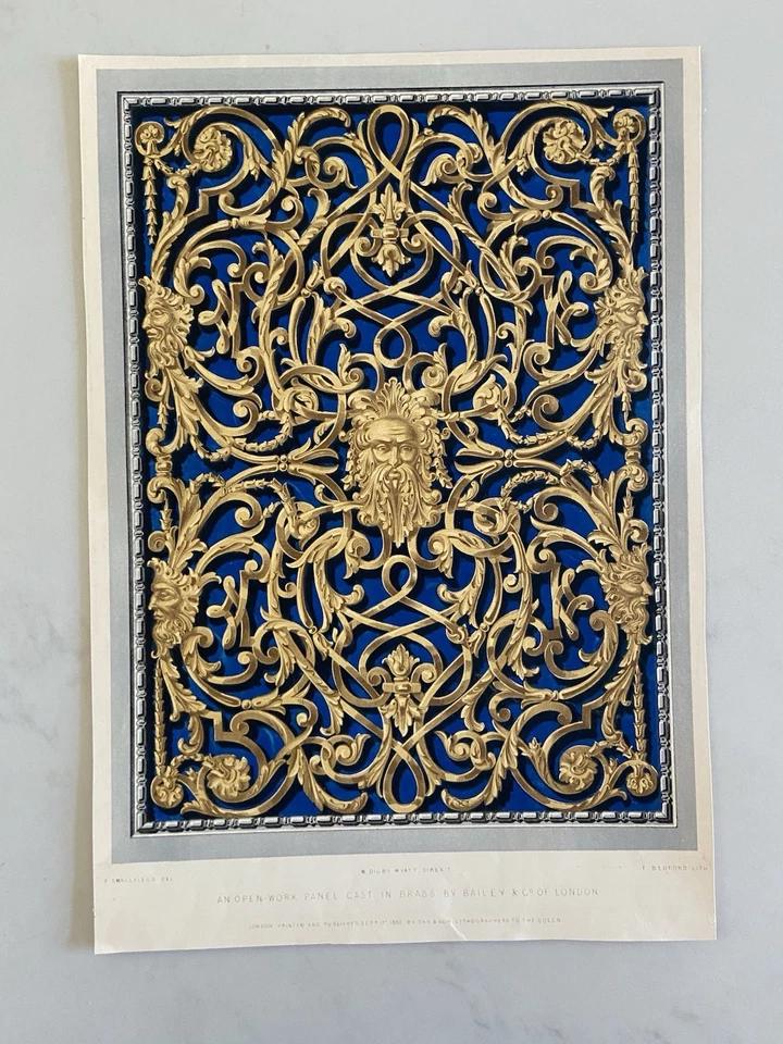 Impresión de panel de latón victoriano antiguo - Un panel de trabajo abierto fundido en latón  Foto 2 de 4