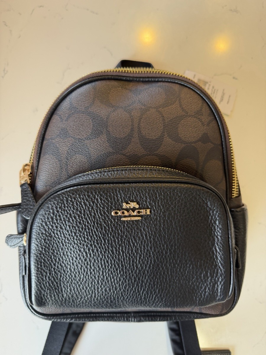 バッグ COACH Mini Backpack Black Gold Hardware Coach Women's Signature C Mini Zip Backpack Brown Black Gold