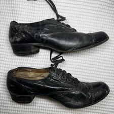 Antique Edwardian Women s Black Leather Lace Up Oxford Shoes c1905