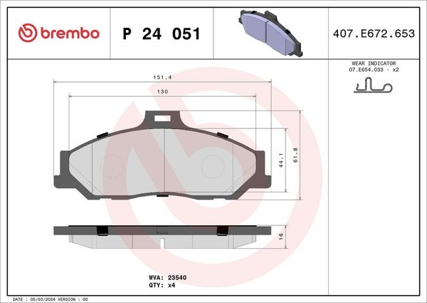 Brembo Bremsbelagsatz, Scheibenbremse P 24 051 FüR Mazda Ford-image