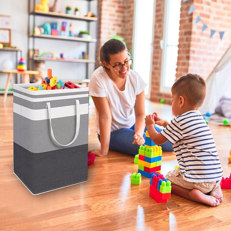 2 Pack Laundry Basket Folding Hamper Bag Storage Bin with Handle - Grey ...