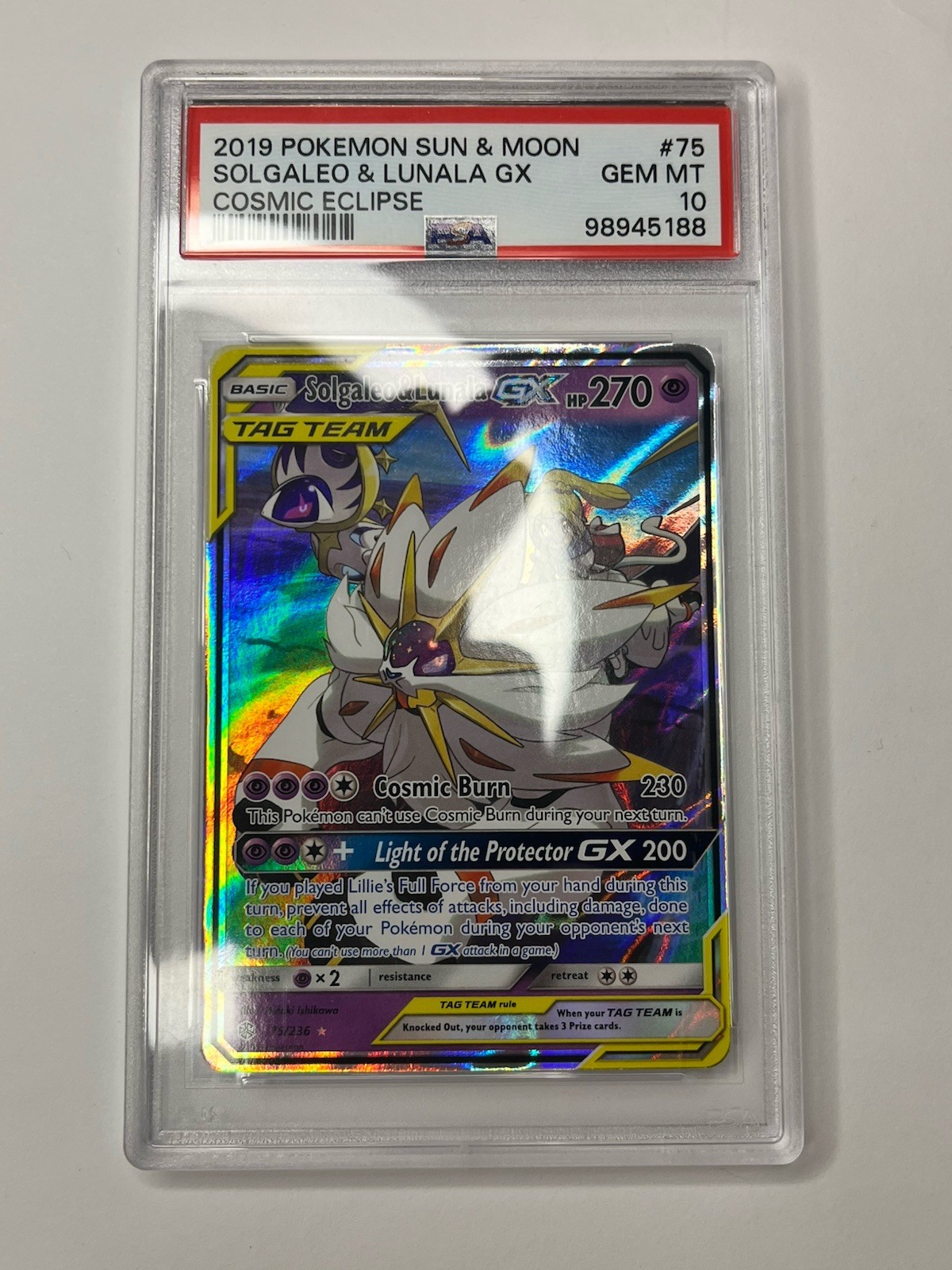 Solgaleo & Lunala GX 75/236 Sm-Cosmic Eclipse Holo PSA 10