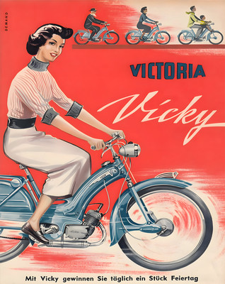 1955 Victoria Vicky Retro German Motor Rider Poster - 12X16/16X20/18X24/24X36
