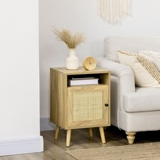 HOMCOM Nightstand, Rattan Bedside Table w/ Cabinet, Shelf, Refurbished