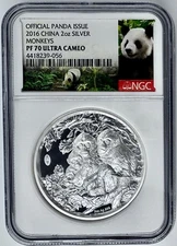 2016 China Golden Monkeys Great Wall 2 Oz PANDA Silver Medal NGC PF70UCAM + COA