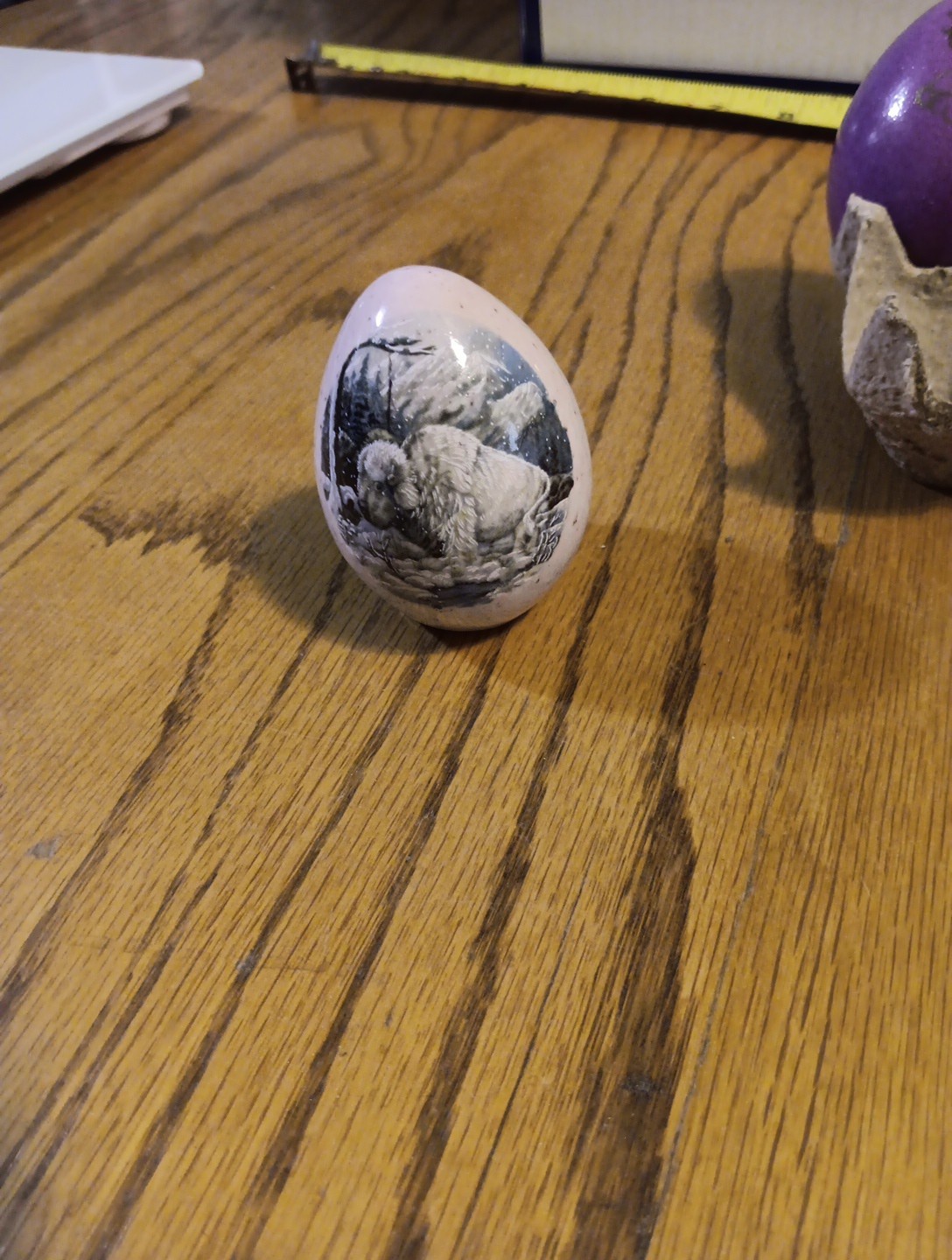 6 Painted Porcelain Eggs 2000- 2001. Flowers,Indians, Buffalo, Cranes