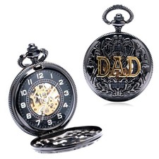 Gift for Dad Steampunk Pocket Watch Hand-Wind Mechanical Arabic Dial with Chain