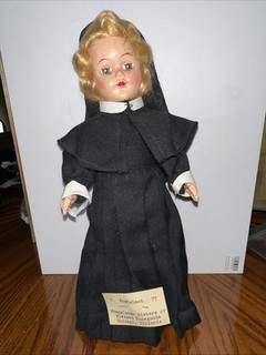 Vintage 1950's Nun Doll With Habit Blonde Hair Sleepy Eyes 11” Vintage