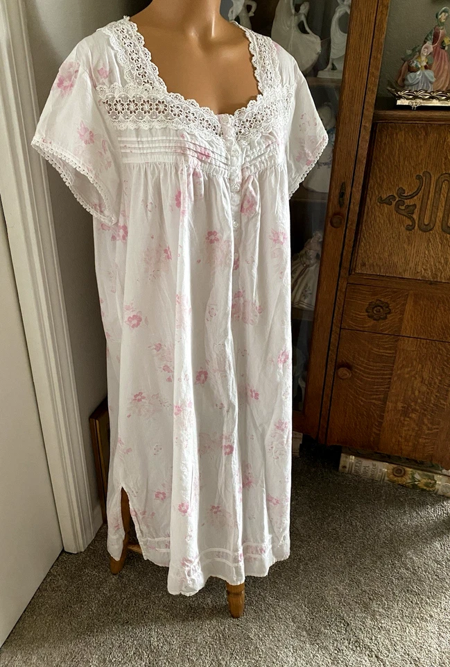 СЕКРЕТ СОКРОВИЩА РОЗОВЫЙ ЦВЕТОЧНЫЙ С ЗАПРАВКАМИ И КРУЖЕВА ХЛОПОК ПРЕРИИ НОЧНАЯ РУБАШКА SZ 2 X - Изображение 3 из 4