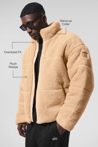 Alo Mens Oversized Sherpa Stage Puffer Large Camel