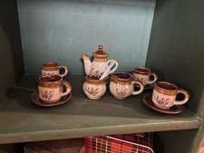 vintage miniature Kids stoneware tea set with a harvest wheat pattern Japan