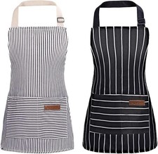 2 Pack Stripes Kids Apron, Kids Cooking Aprons with 2 Pockets, Cute Kids Apro...