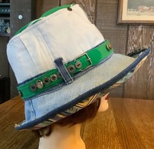 Women’s Wide Brim Style L/XL Denim Upcycle Hat By CreativeUpcycleHats