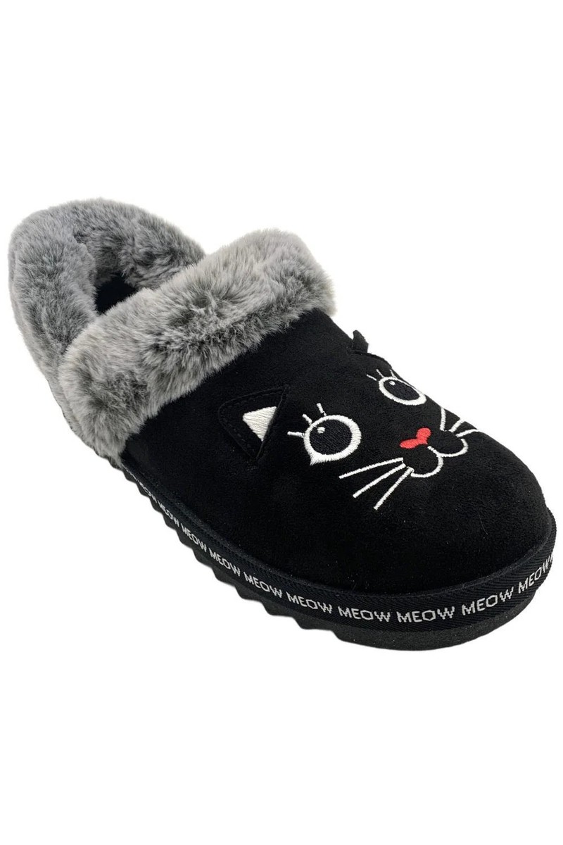 Skechers Women's Cozy Kiss Meow Slip On Slippers Black | eBay