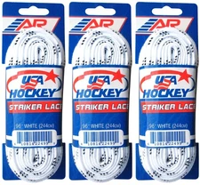 A&R Sports USA Hockey Striker Laces, Non-Waxed 96" - White (3-Pack)