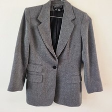Vintage 90s Liz Claiborne Herringbone Wool Blazer Jacket Gray Academic...