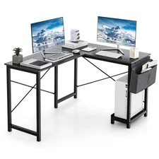 L-shaped Office Desk Corner Gaming Table w/ Storage Pocket & CPU Stand Dark Gray