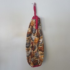 Handsewn Grocery Bag Holder Colorful Chicken Print Kitchen Laundry Storage Farm