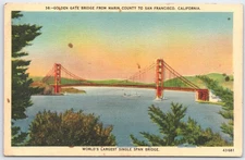 Vintage Golden Gate Bridge Marin County to San Francisco Postcard