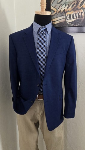 Tommy Hilfiger Cobalt Blue Plaid Blazer 44R Mens 2 Button Sport Coat Jacket - Picture 3 of 20