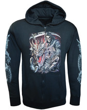 Black Gothic Fantasy Zip Hoodie Grim Reaper and Dragon 3D Print S-5XL