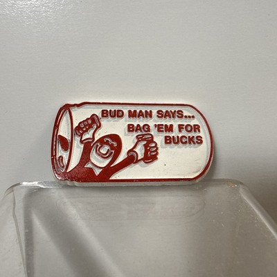 Vintage BUDWEISER Advertising Rubber Magnet BUD MAN Bag Em Bucks VERY RARE