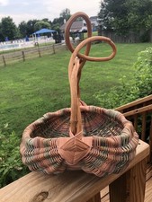 Primitive Rustic Egg Gathering Buttocks Basket Branch Handle Vintage Multicolor