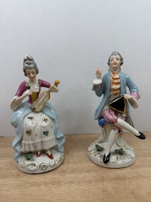 Vintage Japan Porcelain Figurines Couple Pair Victorian Rococo Musicians