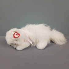 1995 3rd Gen TY Classic Fluffy Style 1002 White Cat With Tag 15" Long