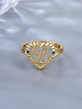 Gold Heart Adjustable Ring With Letter L For Women