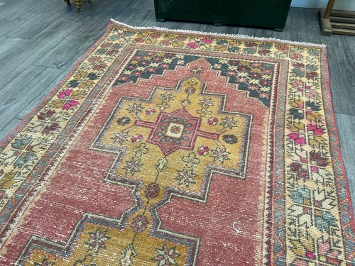 Alfombra turca rosa, alfombra de área vintage, alfombra de cocina, alfombra de piso, hecha a mano, 3,8x7,4 pies - Imagen 8 de 10