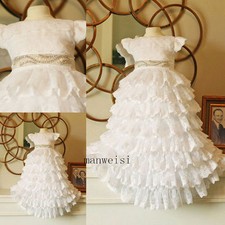 Free Bonnet Toddler Baby Baptism Christening Gown Lace First Communion Dresses