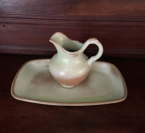 Frankoma Pottery Prairie Green Rectangle Dish And Pitcher - Picture 3 of 9