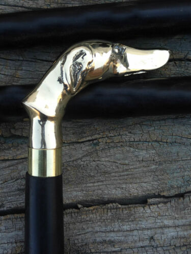 DOG HANDLE WOODEN WALKING STICK CANE CLASSIC GREYHOUND SOLID BRASS FOLDABLECANE - Picture 7 of 12