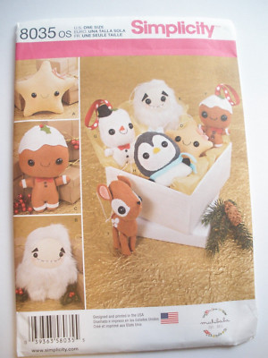 Simplicity Sewing Pattern 8035 Stuffed Animals Ornaments Star Yeti Penguin Deer