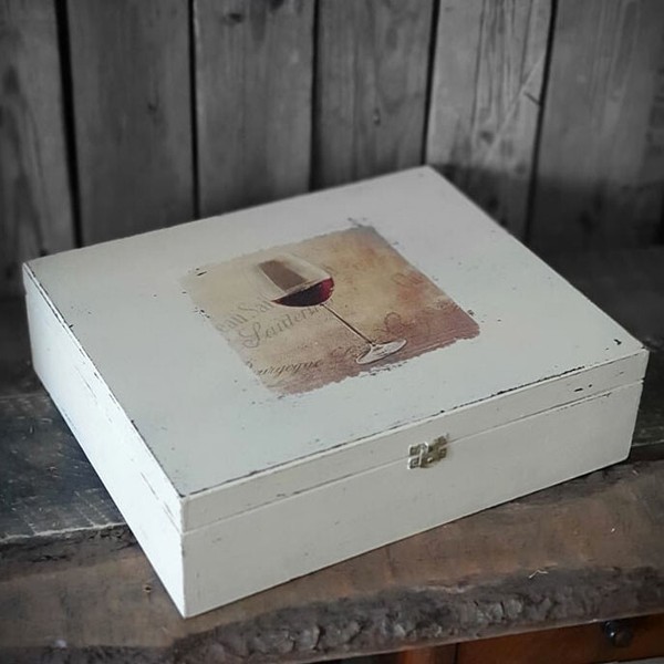 Vintage Weinholzkasten 36X30X10 Cm Landhaus Weintruhe Shabby Holz Handarbeit-image
